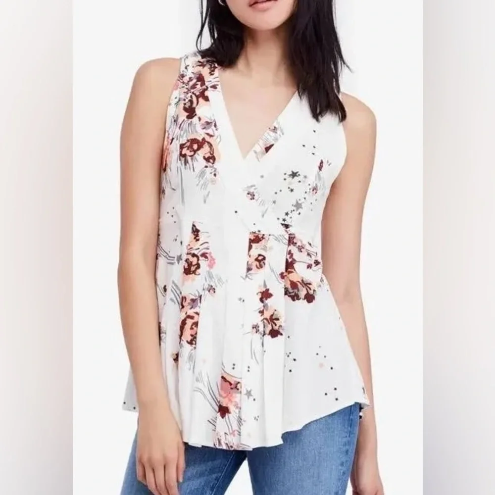 Free People Back to Basics Floral Print Wrap Tunic Size Large